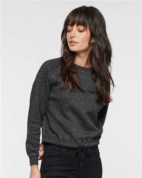 Women's Relaxed 3-End Boxy Fleece Crewneck Sweatshirt - Black Leopard
