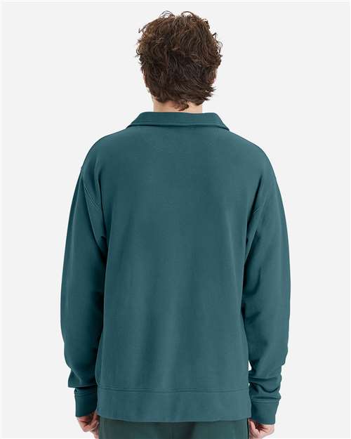 Unisex Garment-Dyed Polo Collar Sweatshirt - Cactus