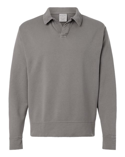 Unisex Garment-Dyed Polo Collar Sweatshirt - Concrete Grey