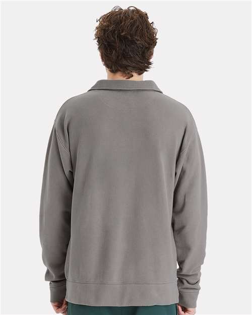 Unisex Garment-Dyed Polo Collar Sweatshirt - Concrete Grey
