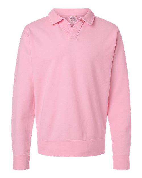 Unisex Garment-Dyed Polo Collar Sweatshirt - Cotton Candy