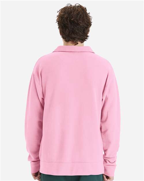 Unisex Garment-Dyed Polo Collar Sweatshirt - Cotton Candy