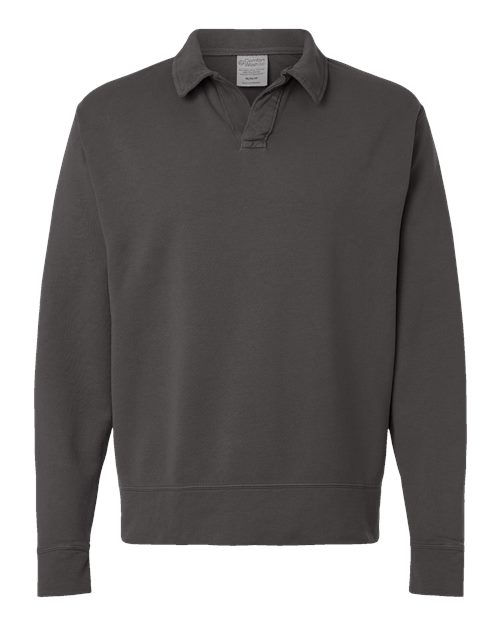Unisex Garment-Dyed Polo Collar Sweatshirt - New Railroad Grey