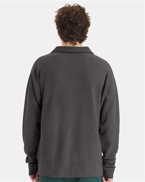 Unisex Garment-Dyed Polo Collar Sweatshirt - New Railroad Grey
