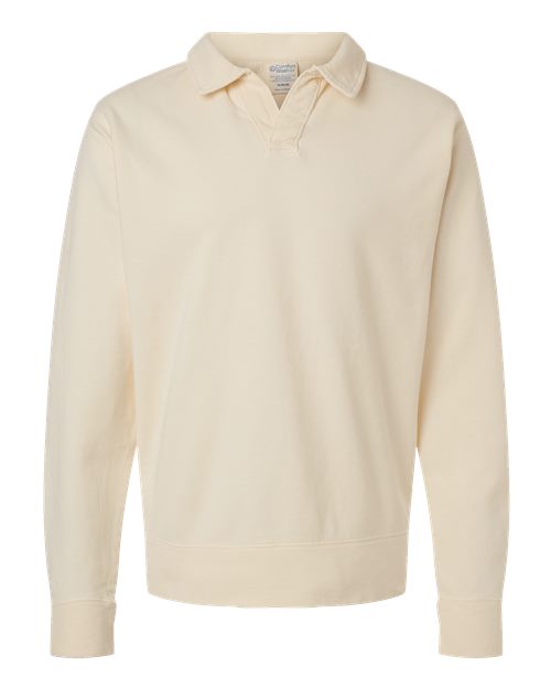 Unisex Garment-Dyed Polo Collar Sweatshirt - Parchment