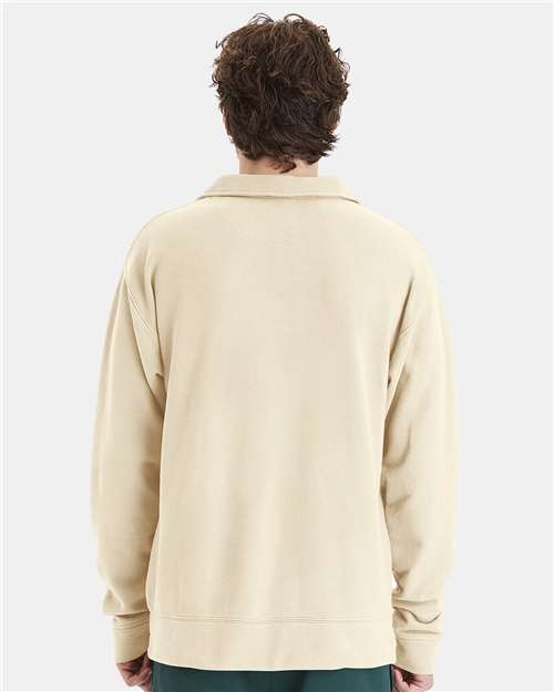 Unisex Garment-Dyed Polo Collar Sweatshirt - Parchment