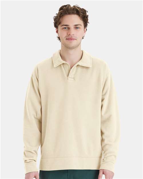 Unisex Garment-Dyed Polo Collar Sweatshirt - Parchment