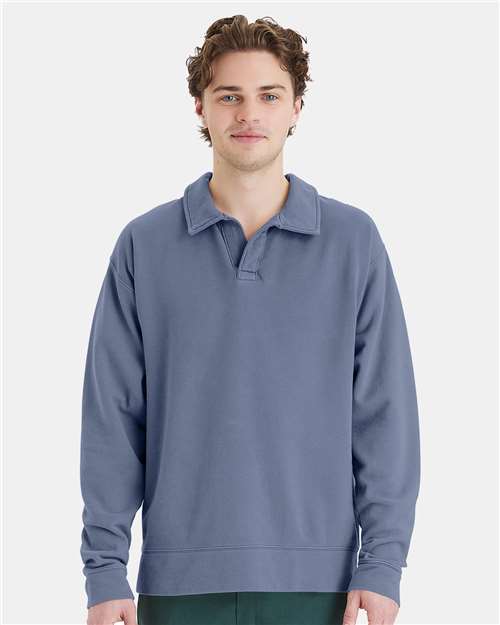 Unisex Garment-Dyed Polo Collar Sweatshirt - Saltwater