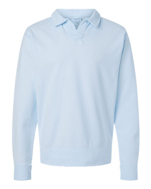 Unisex Garment-Dyed Polo Collar Sweatshirt - Soothing Blue