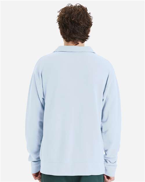 Unisex Garment-Dyed Polo Collar Sweatshirt - Soothing Blue