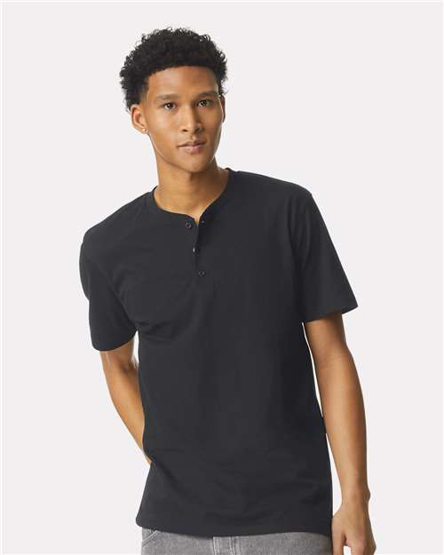 Unisex CVC Henley Tee - Black