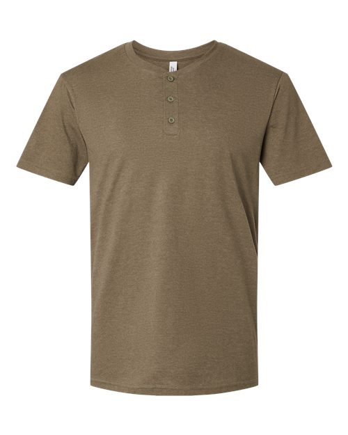 Unisex CVC Henley Tee - Heather Army