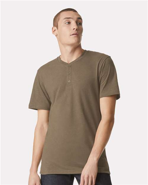 Unisex CVC Henley Tee - Heather Army