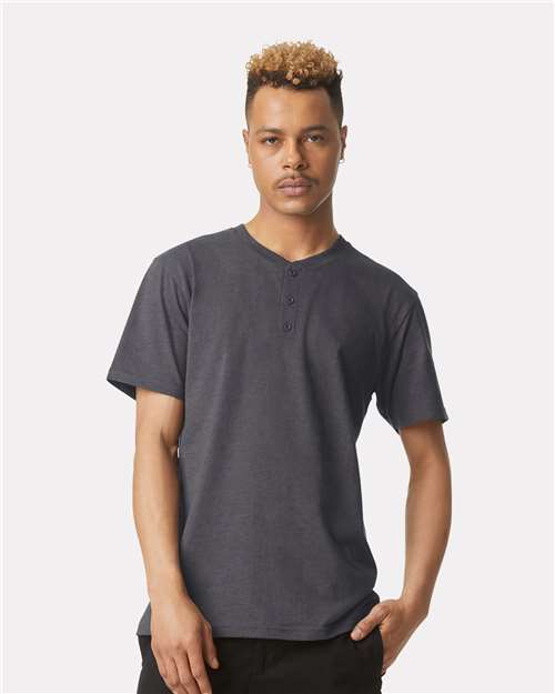 Unisex CVC Henley Tee - Heather Charcoal