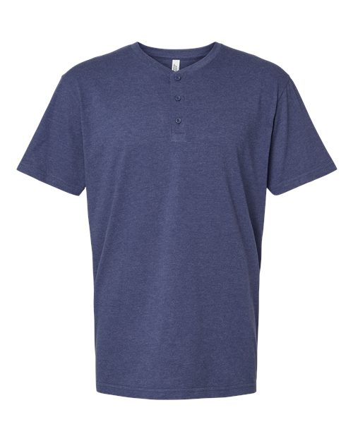 Unisex CVC Henley Tee - Heather Indigo