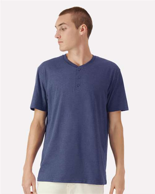 Unisex CVC Henley Tee - Heather Indigo