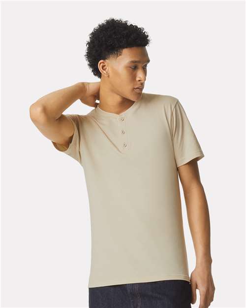 Unisex CVC Henley Tee - Heather Bone
