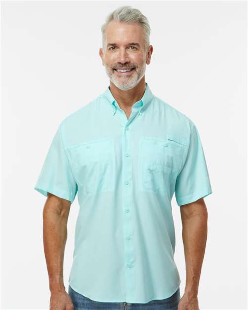 Men's Hatteras Performance Short Sleeve Fishing Shirt - Aqua Blue