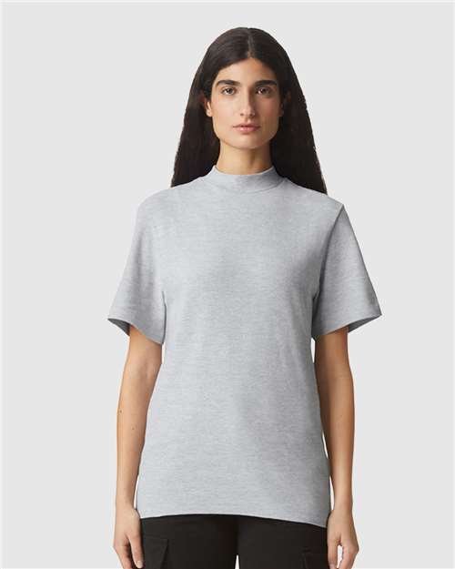Unisex Pique Mockneck Tee - Heather Grey