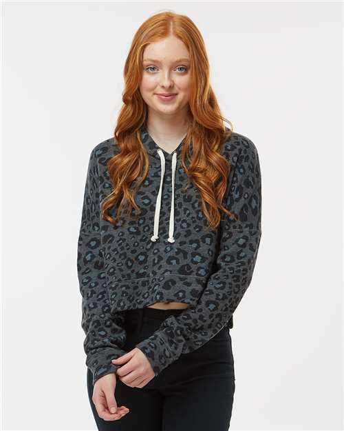 Women's Crop Hooded Sweatshirt - Black Leopard Triblend