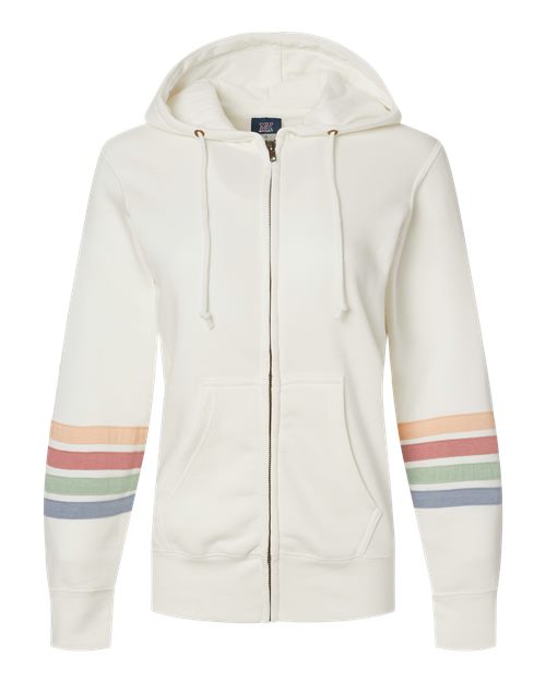 Women's Striped Sleeves Full-Zip Hooded Sweatshirt - Ivory