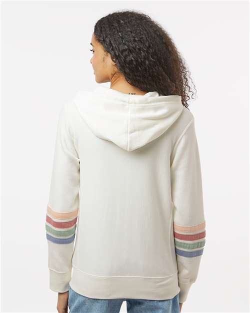 Women's Striped Sleeves Full-Zip Hooded Sweatshirt - Ivory