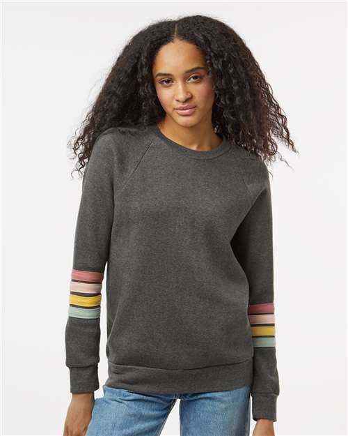 Women's Striped Sleeves Crewneck Sweatshirt - Charcoal