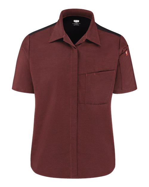 Women's Poplin Airflow Cook Shirt with OilBlok - Merlot Heather/ Black