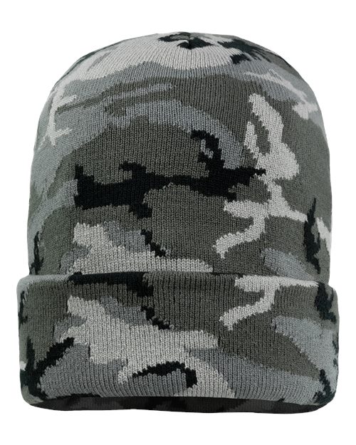 12" Solid Cuffed Beanie - Grey Camo