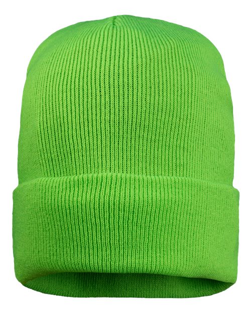 12" Fleece Lined Cuffed Beanie - Neon Green