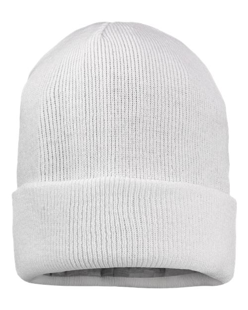 12" Jersey Lined Cuffed Beanie - White