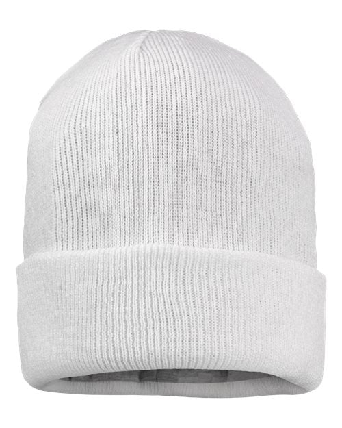 12" Jersey Lined Cuffed Beanie - White