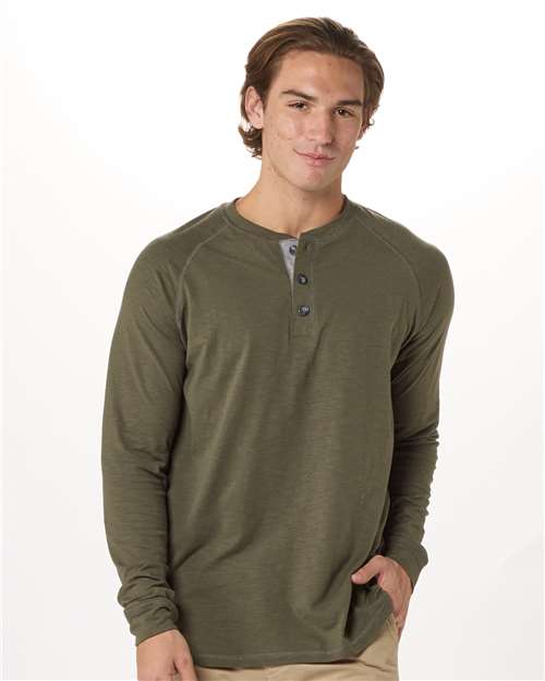 Unisex Henley Long Sleeve T-Shirt - Olive