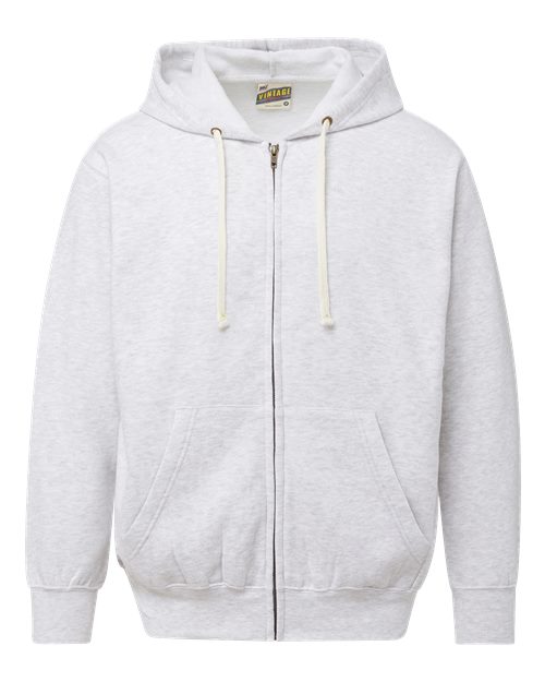 Unisex Vintage Fleece Full-Zip Hooded Sweatshirt - Ash