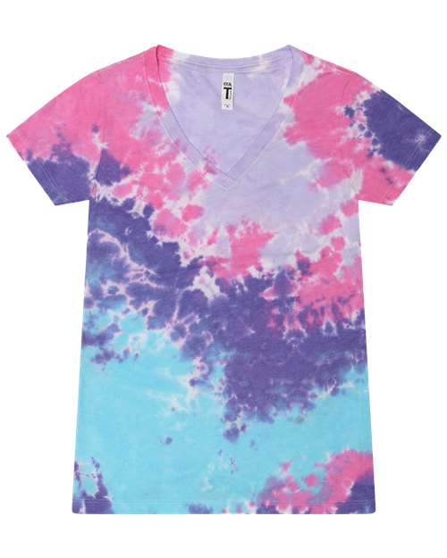 Women's Tie-Dyed V-Neck T-Shirt - Cotton Candy
