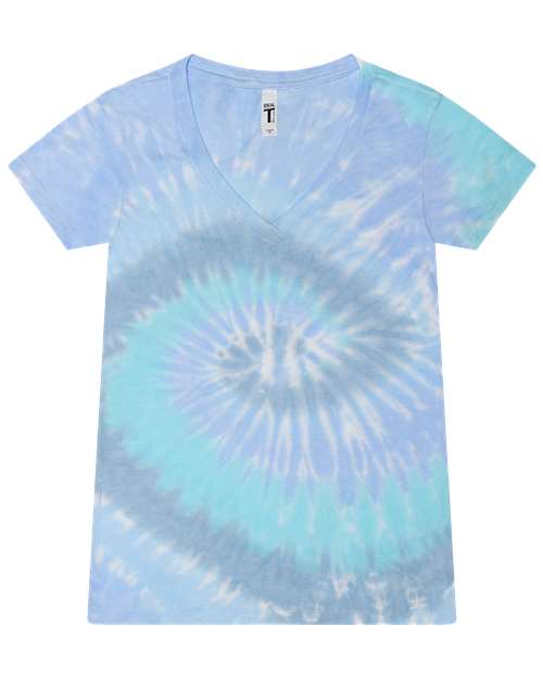 Women's Tie-Dyed V-Neck T-Shirt - Lagoon