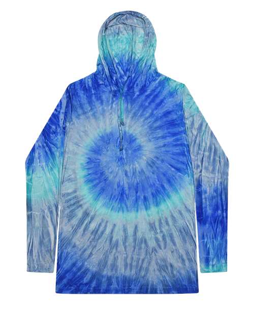 Unisex Tie-Dyed Hooded Long Sleeve T-Shirt - Blue Jerry