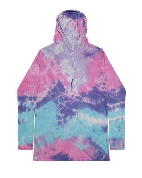 Unisex Tie-Dyed Hooded Long Sleeve T-Shirt - Cotton Candy
