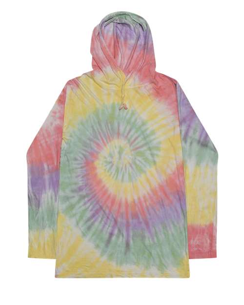 Unisex Tie-Dyed Hooded Long Sleeve T-Shirt - Zen Rainbow
