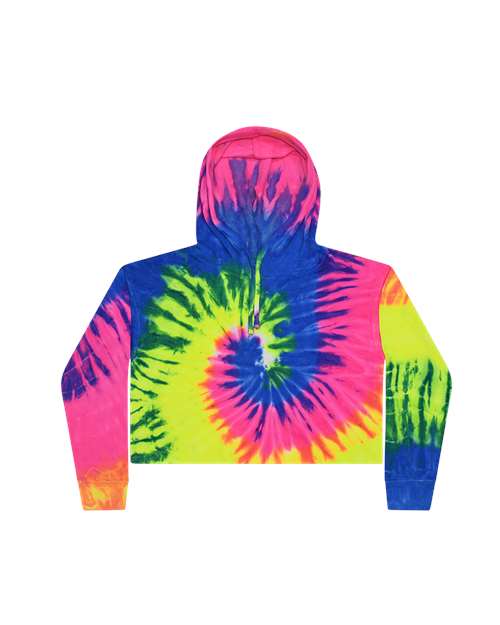 Women's Tie-Dyed Crop Hooded Sweatshirt - Neon Rainbow