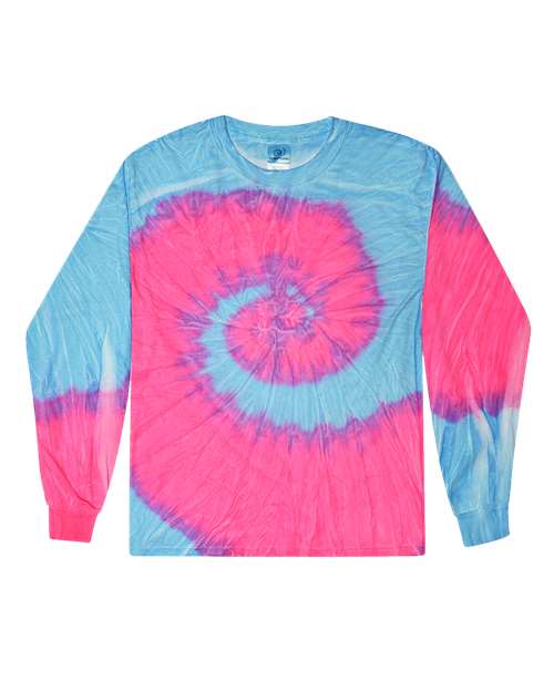 Youth Tie-Dyed Long Sleeve T-Shirt - Flo Blue/ Pink