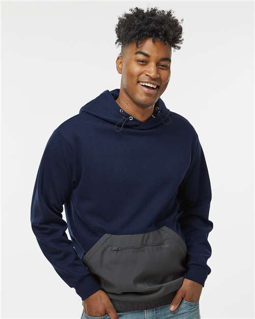Unisex Mixed Media Hooded Sweatshirt - Navy/ Charcoal