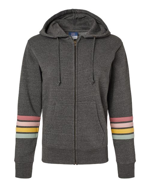 Women's Striped Sleeves Full-Zip Hooded Sweatshirt - Charcoal