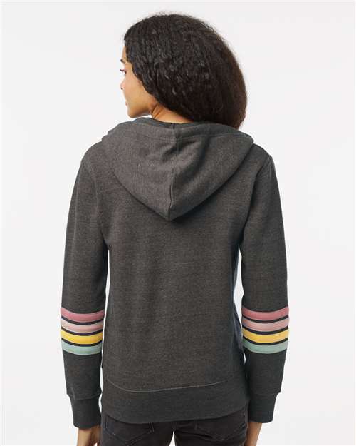 Women's Striped Sleeves Full-Zip Hooded Sweatshirt - Charcoal