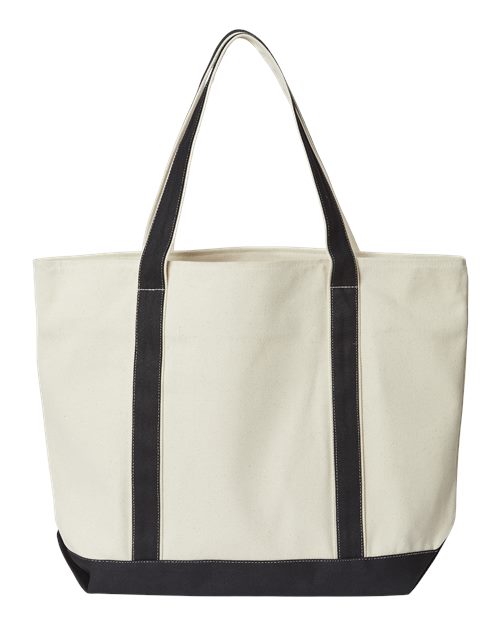 XL Zippered Cotton Canvas Resort Tote - Natural/ Black