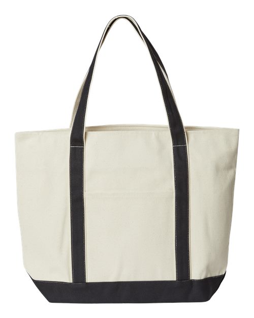 XL Zippered Cotton Canvas Resort Tote - Natural/ Black