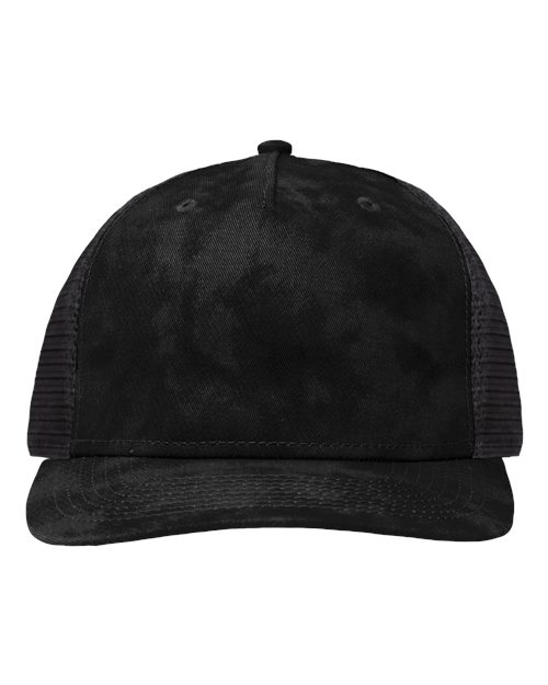 Modern Five-Panel Trucker Fit Cap - Old Wash Black/ Black