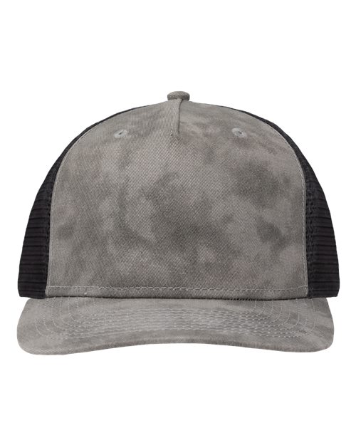 Modern Five-Panel Trucker Fit Cap - Old Wash Grey/ Black