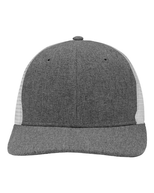 Modern Six-Panel Trucker Fit Cap - Black Heather/ White