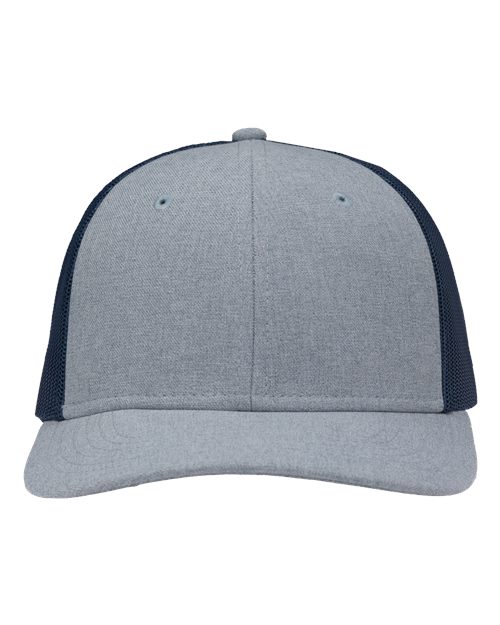 Modern Six-Panel Trucker Fit Cap - Ice Blue Heather/ Navy